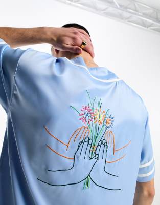 HUF community hand baseball jersey in satin blue with chest and back embroidery - ASOS Price Checker