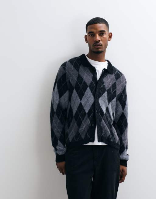 HUF cooper argyle gebreide trui in zwart, 2 van 5
