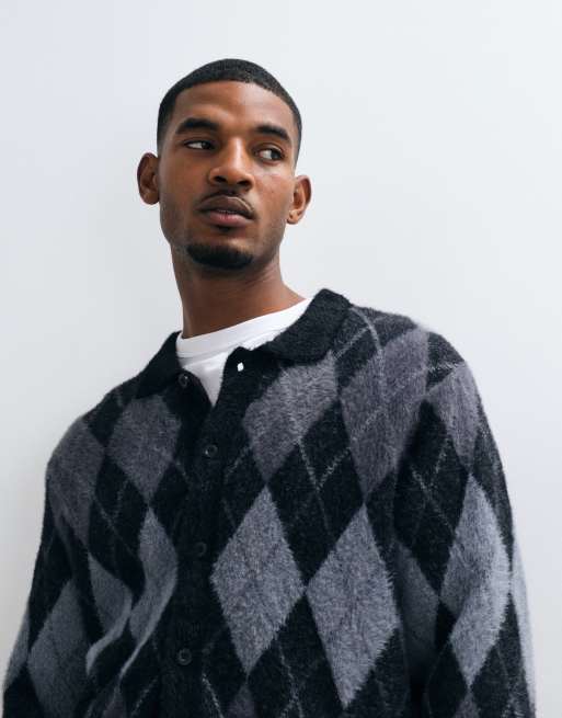 HUF cooper argyle knit jumper in black, 3 of 5