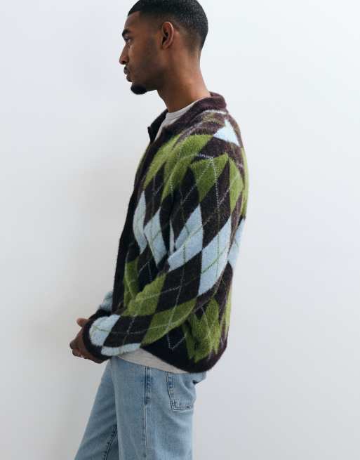 HUF cooper argyle knit jumper in dark brown/multi, 3 of 5