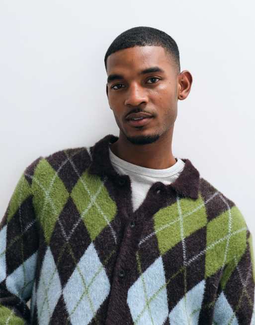 HUF cooper argyle knit jumper in dark brown/multi, 4 of 5