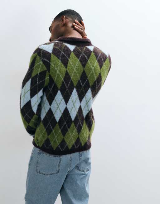 HUF cooper argyle knit jumper in dark brown/multi, 5 of 5