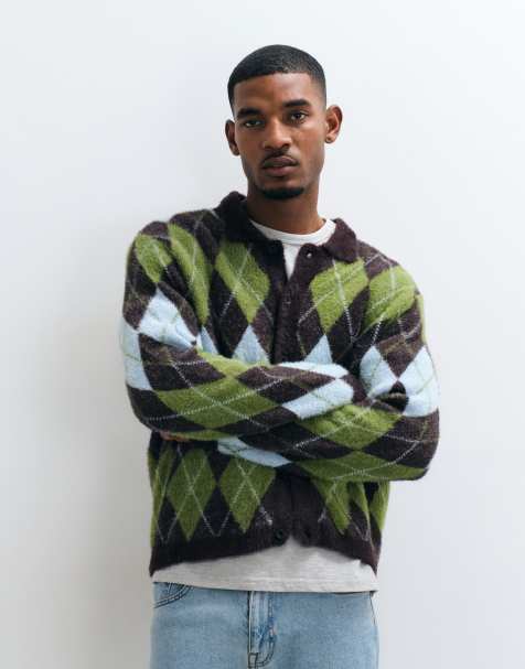HUF Cooper-Strickpullover mit Argyle-Muster in Dunkelbraun/Multicolor - view 1