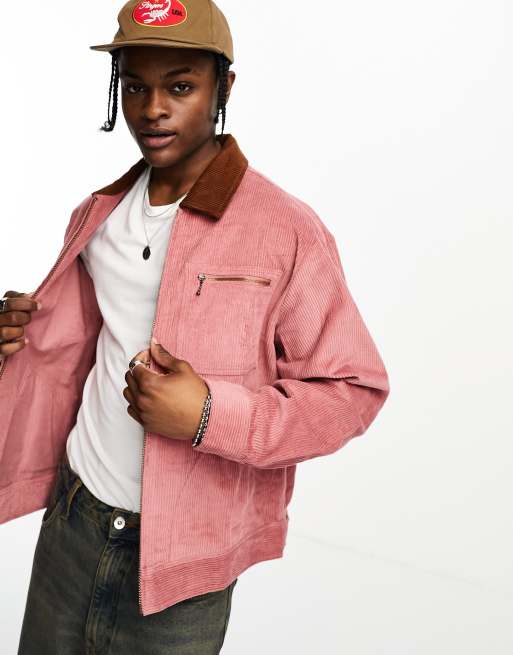 HUF corduroy trucker jacket in pink with contrast collar