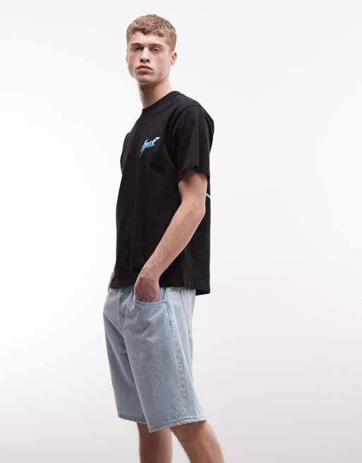 HUF cromer denim shorts in light wash blue, 3 of 5