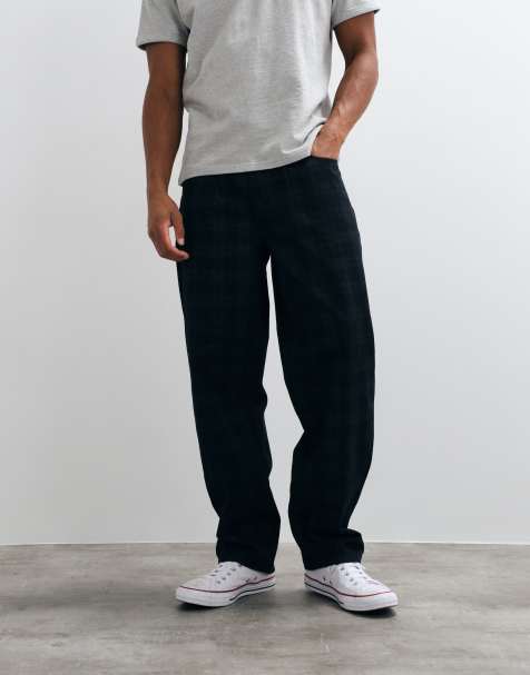 HUF cromer plaid check loose fit trouers in black - view 1