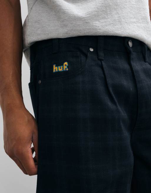 HUF cromer plaid check loose fit trouers in black, 2 of 5