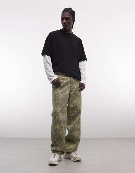 HUF Cromer straight leg camo print pants in green - view 1