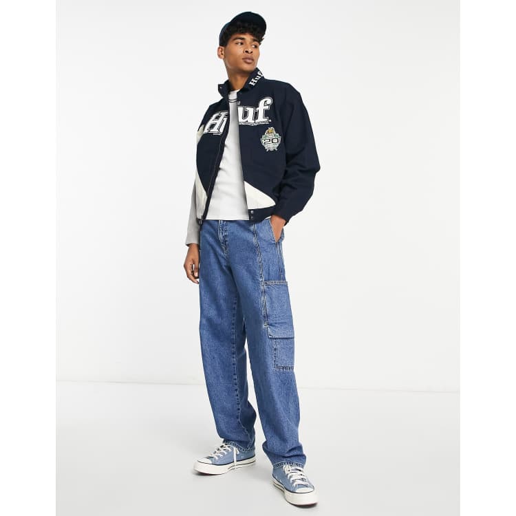 HUF Daytona motorsport jacket in navy and gray | ASOS