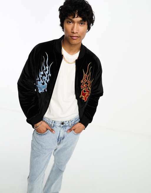 HUF Destructive Skajyan reversible souvenir jacket in black velour