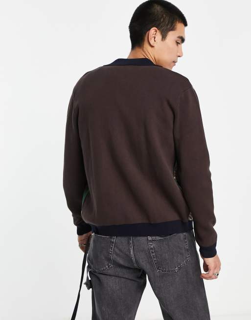 HUF Dimensions zip sweater in brown with all over logo print | ASOS