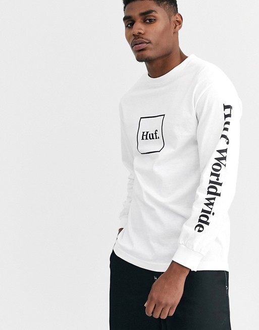 HUF Domestic box logo long sleeve t-shirt with arm print in white
