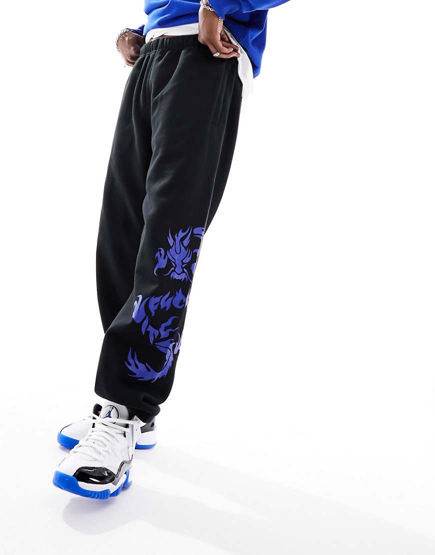HUF dragon co-ord jersey joggers in black with placement prints