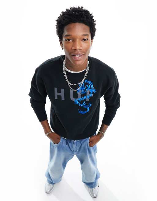 HUF dragon co-ord sweatshirt in black with chest print and embroidery