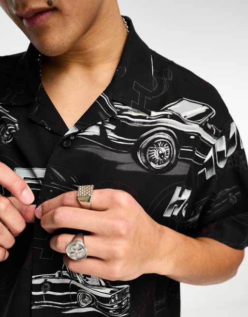HUF - Drop Top - Kortærmet sort ferieskjorte med reverskrave og gennemgående print, 4 af 4