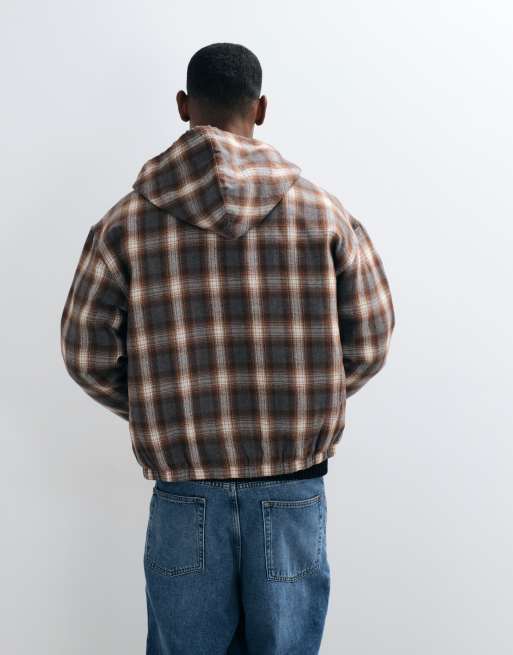 HUF Durango hooded work jacket in dark brown check, 5 of 5