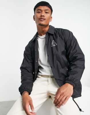 HUF essentials coach jacket in black - ASOS Price Checker