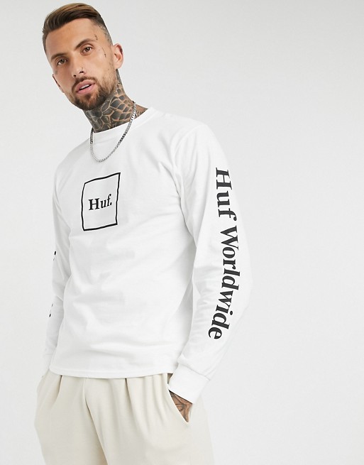HUF Essentials Domestic long sleeve t-shirt in white