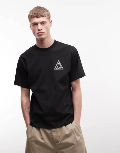 HUF essentials logo t-shirt with back print in black - view 1