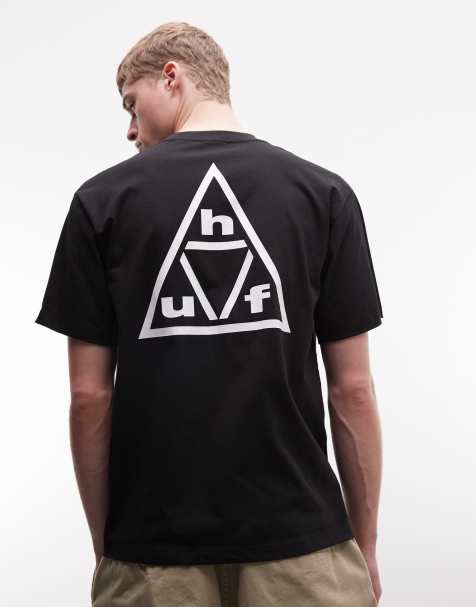 HUF - Essentials - Sort T-shirt med logo og print på ryggen - view 1