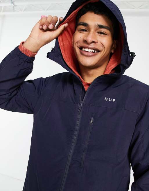 HUF essentials standard shell jacket in navy | ASOS