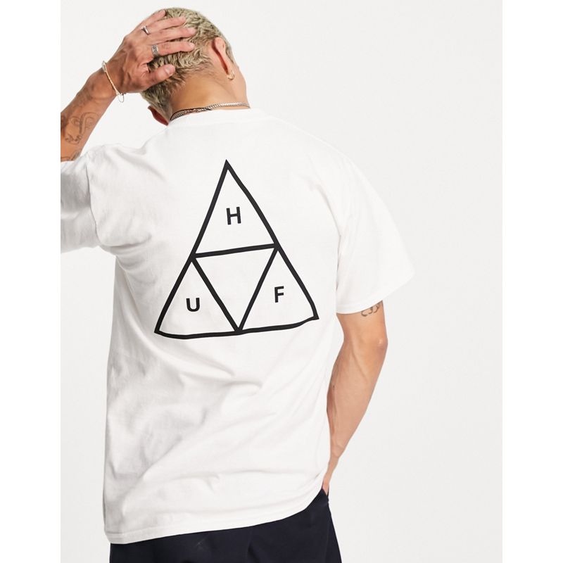 Uomo QNcms HUF - Essentials - T-shirt bianca con stampa sulla schiena