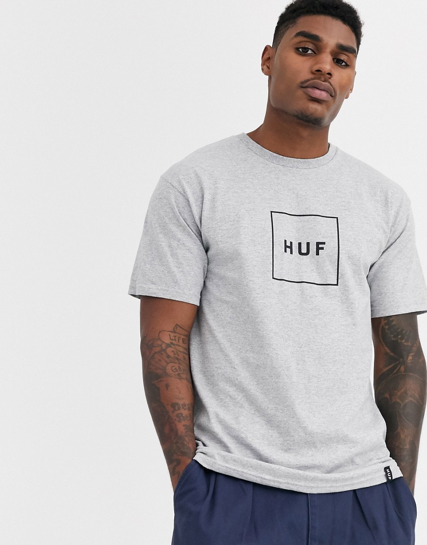 HUF - Essentials - T-shirt grigia con logo riquadrato-Grigio