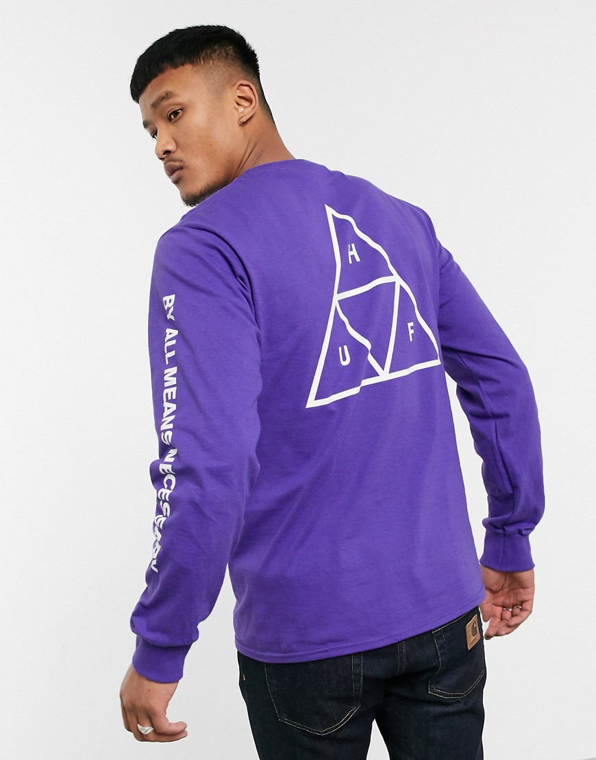 HUF - Essentials - T-shirt met drie driehoeken en lange mouwen in paars