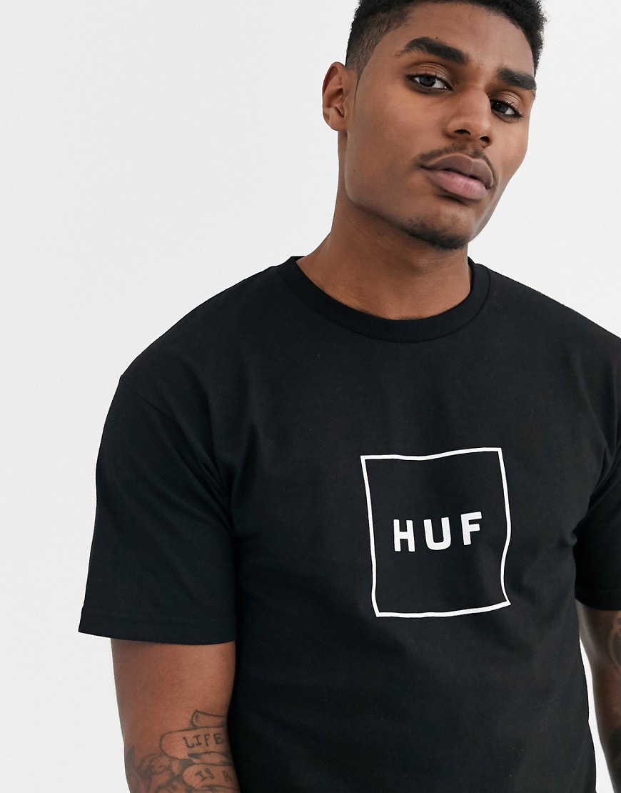 HUF - Essentials - T-shirt met rechthoekig logo in zwart