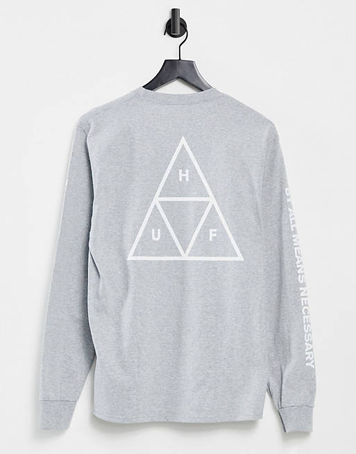 HUF essentials triple triangle long sleeve t-shirt in grey