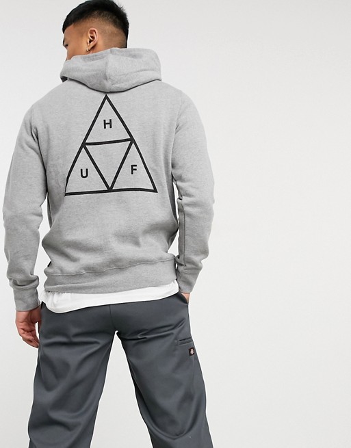 HUF Essentials Triple Triangle pullover hoodie in grey