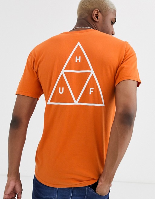 HUF Essentials Triple Triangle t-shirt with back print in orange