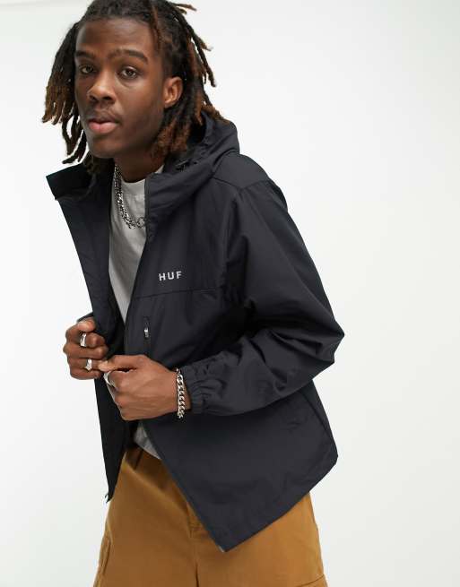 HUF essentials zip standard shell jacket in black | ASOS