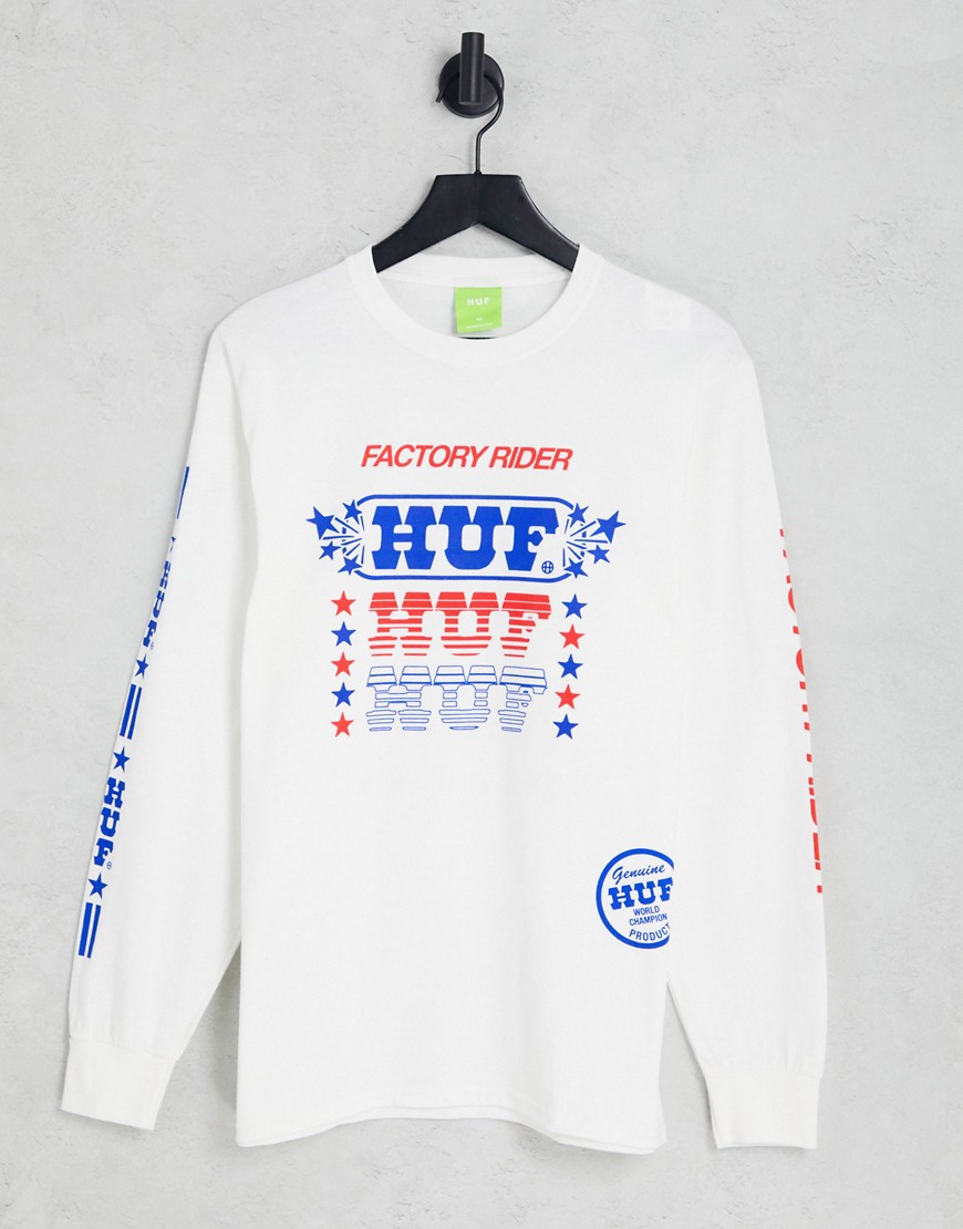 HUF factory rider print long sleeve t-shirt in white