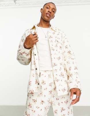 field jacket in white with all over floral print - part of a set