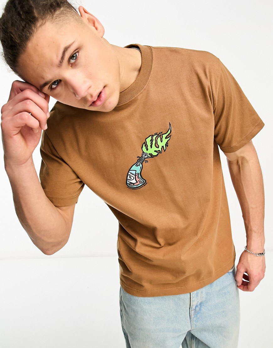 HUF fire starter t-shirt in brown with chest print