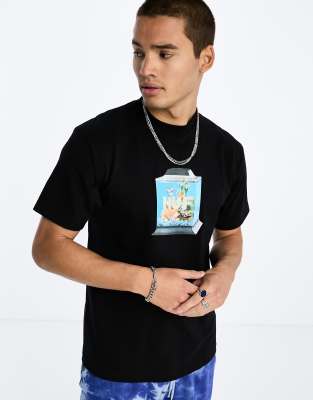 HUF fishtankin t-shirt in black with chest print | ASOS