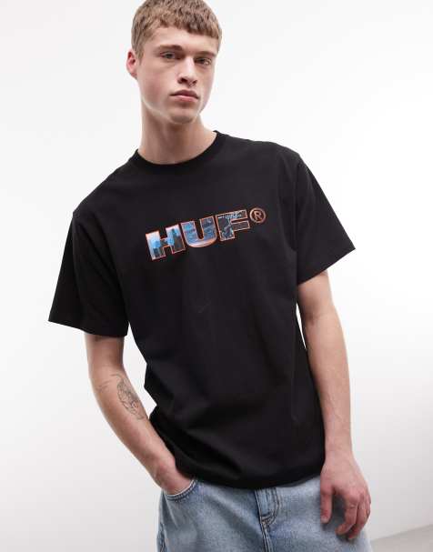 HUF flight path logo print t-shirt in black