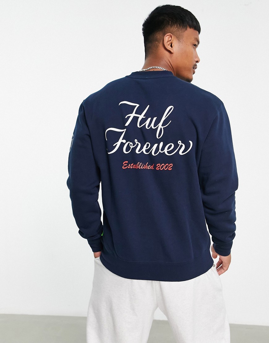 HUF forever crew sweatshirt in navy