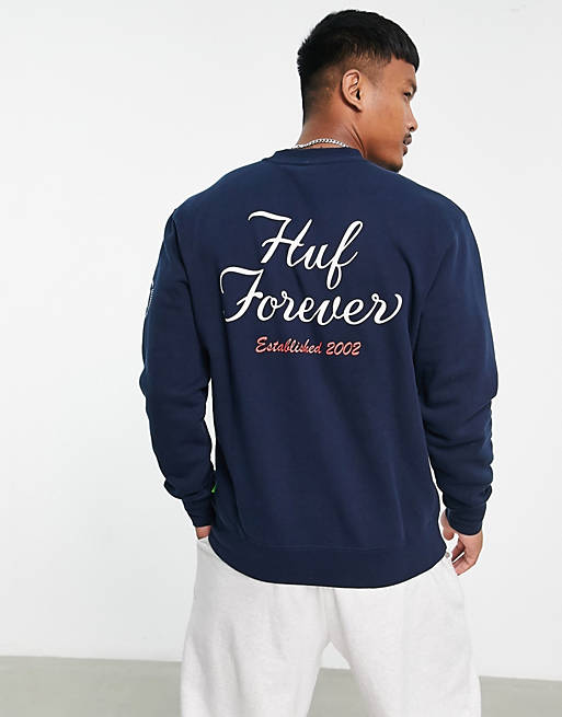 HUF forever crew sweatshirt in navy