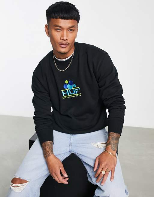 HUF - Fun - Felpa con stampa, colore nero
