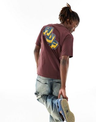 HUF galactic stack t-shirt in brown with chest and back print