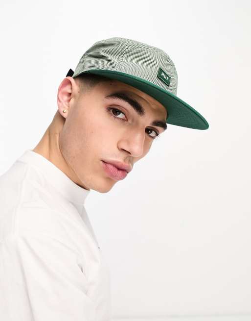 HUF gingham logo valley five panel cap in green and white
