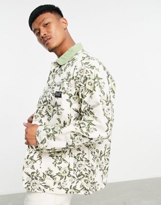 HUF grafton chore jacket in off white with all over flower print - ASOS Price Checker