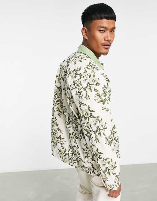 HUF grafton chore jacket in off white with all over flower print