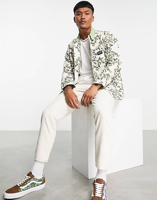 HUF grafton chore jacket in off white with all over flower print