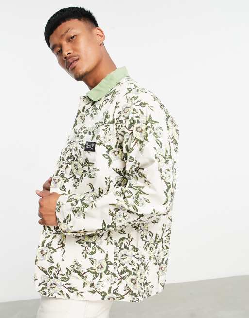 HUF grafton chore jacket in off white with all over flower print