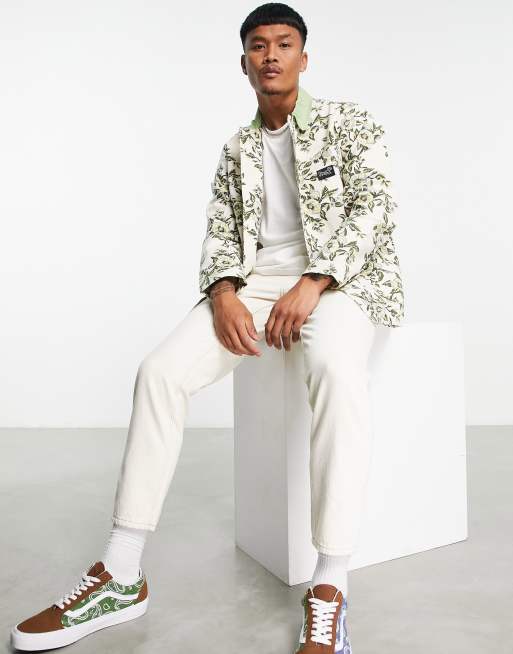 HUF grafton chore jacket in off white with all over flower