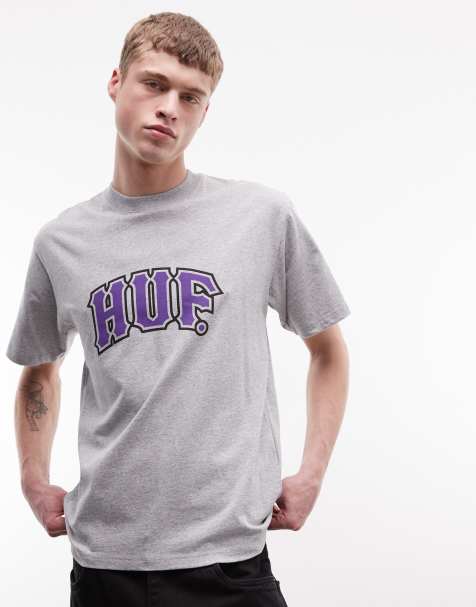 HUF – Gråmelerad t-shirt med klassisk bågformad logga - view 1