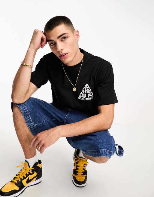 HUF - Hard Links - T-shirt à manches courtes avec imprimé placé à l'avant et au dos - Noir